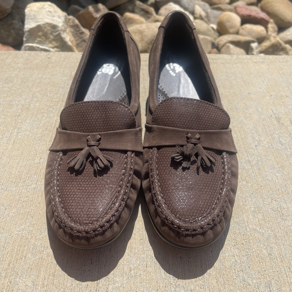 SAS Tassel Wedge Slip On Loafer USA Made Taylor Brown Turf 8.5 W Shoe $190